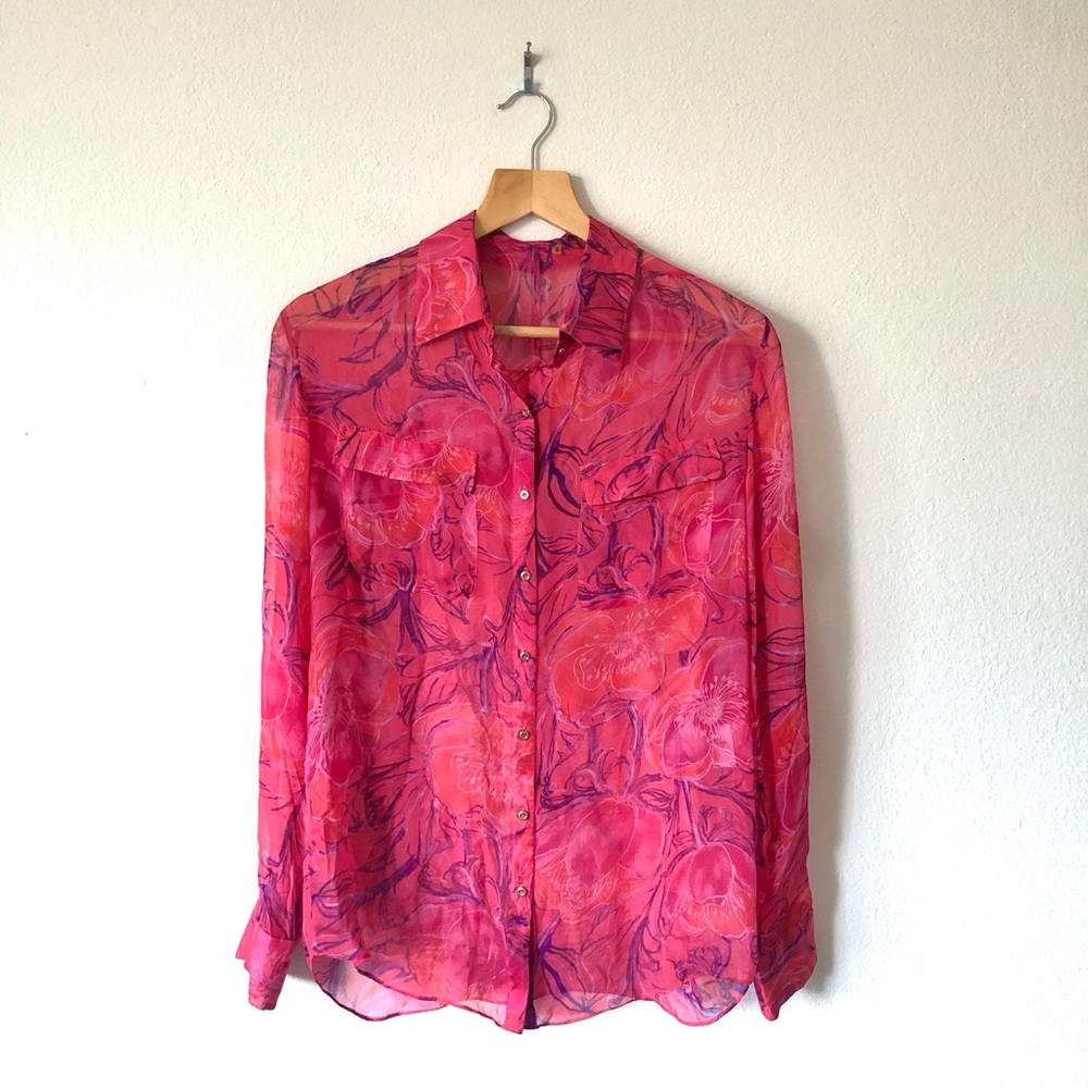 ELIE TAHARI 100% Silk Sheer Floral Blouse - Women’s SP